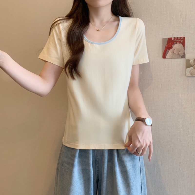實拍  40支純棉 2024夏裝設計感小眾短袖T恤女