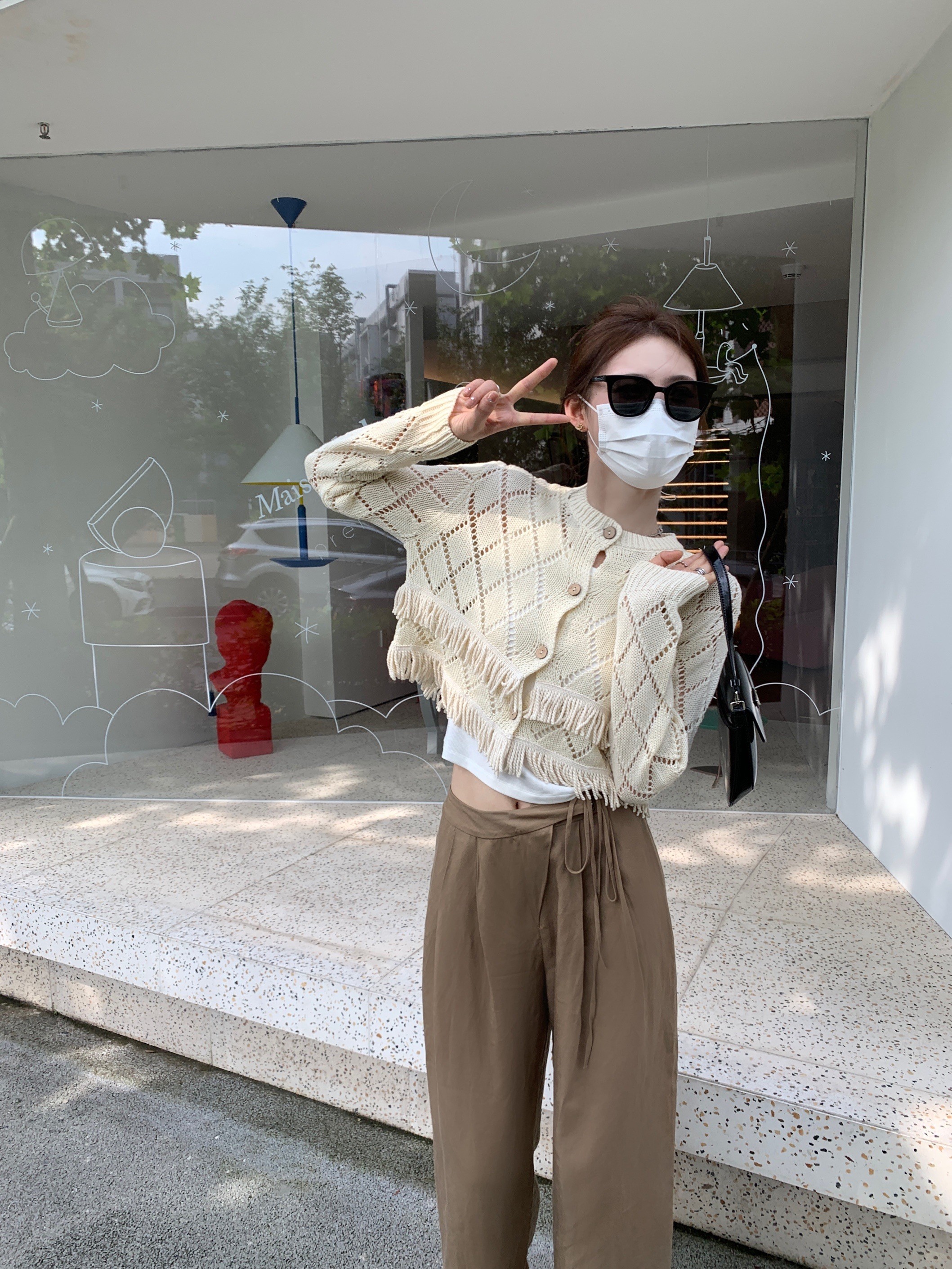 梔子牛乳 鏤空層次感流蘇針織開衫女薄款外套短款上衣
