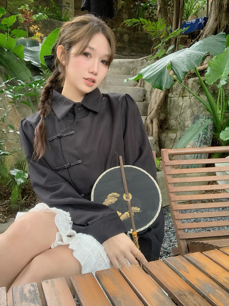 實拍新中式改良版國風盤扣襯衣女2024年春夏新款小眾百搭純色長袖