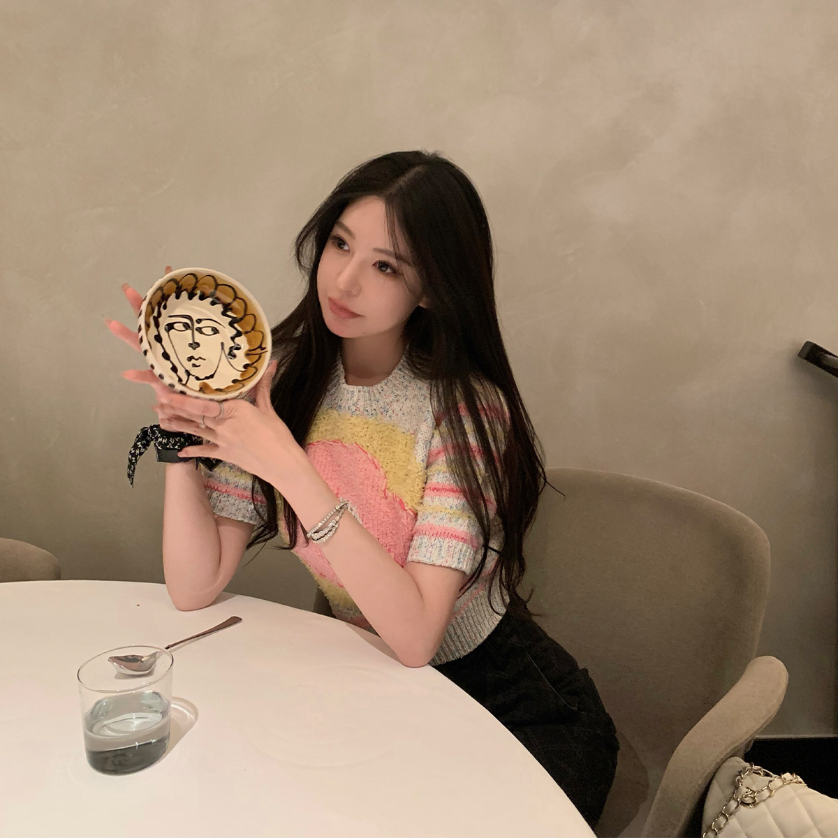 早安樊樊 五種紗線/進口機織重工彩點愛心針織短袖女早春減齡上衣