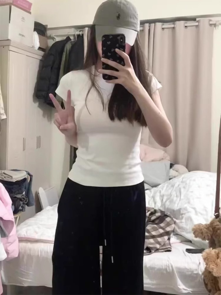 純棉210克40支奧代爾帶彈力直播品質2024夏季印花修身短袖t恤女潮
