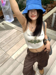 Women's Summer Backless Top for Innerwear and Outerwear, Fitted and Slimming, Sweet and Spicy, Short-Sleeve, Short Style