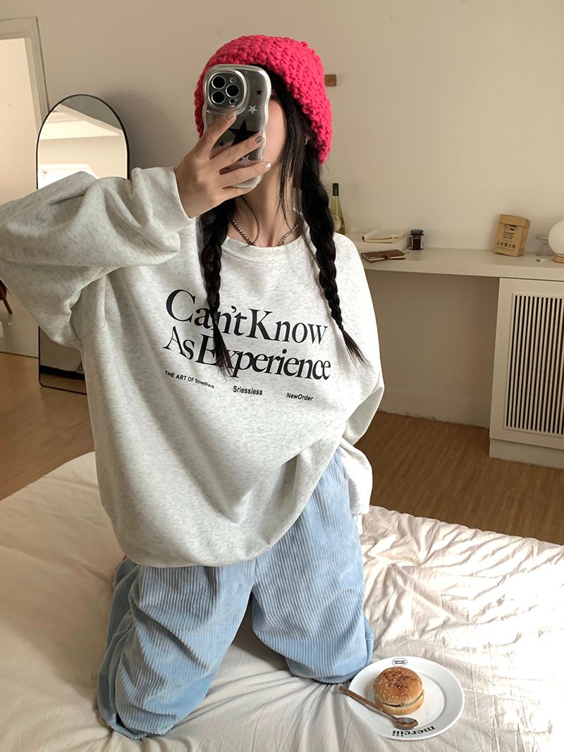 美式字母印花圓領衛衣女寬鬆oversize慵懶風套頭上衣