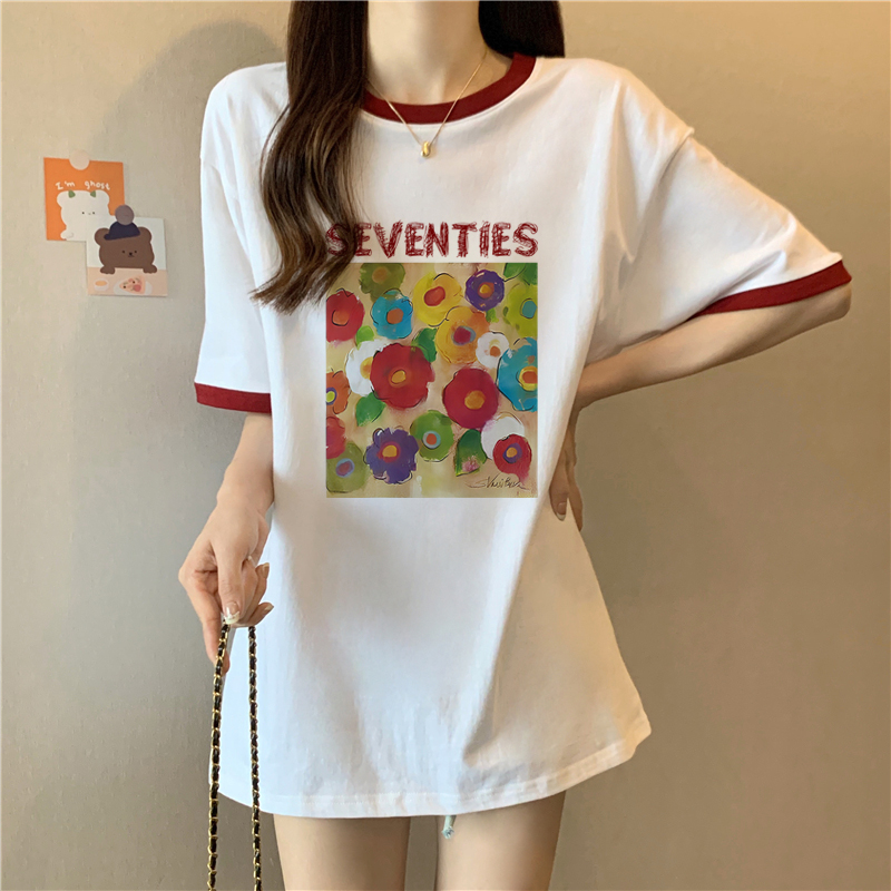 實拍100%純棉包領夏季新款寬鬆百搭多巴胺短袖t恤女潮