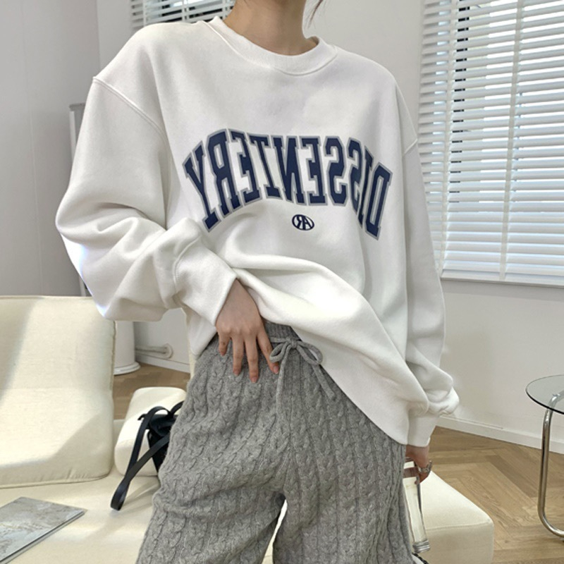 春秋裝薄款衛衣女2024新款韓版圓領字母印花寬鬆學生上衣潮