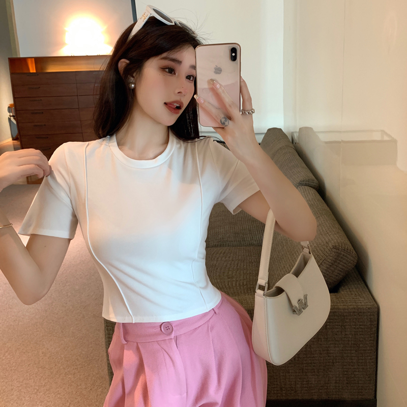 Real shot 2024 new summer style light mature style slimming short T-shirt women's white bottoming shirt short-sleeved hot girl top