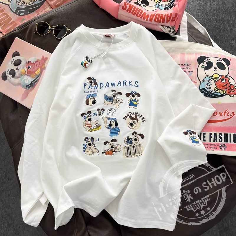 重工刺繡Pandawarks紙袋家秋冬加厚純棉磨毛高品質打底衫減齡T恤