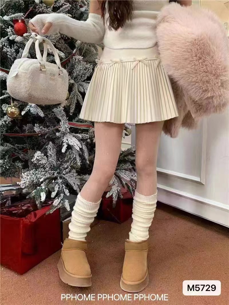 甜辣風蝴蝶結風琴褶芭蕾裙女2024春季新款小個子甜美百褶裙短裙