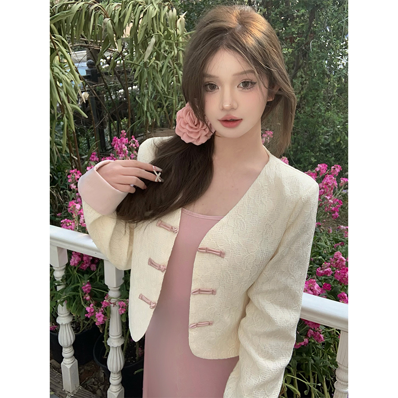 實拍 新中式國風V領盤扣外套打底吊帶連衣裙兩件套裝女