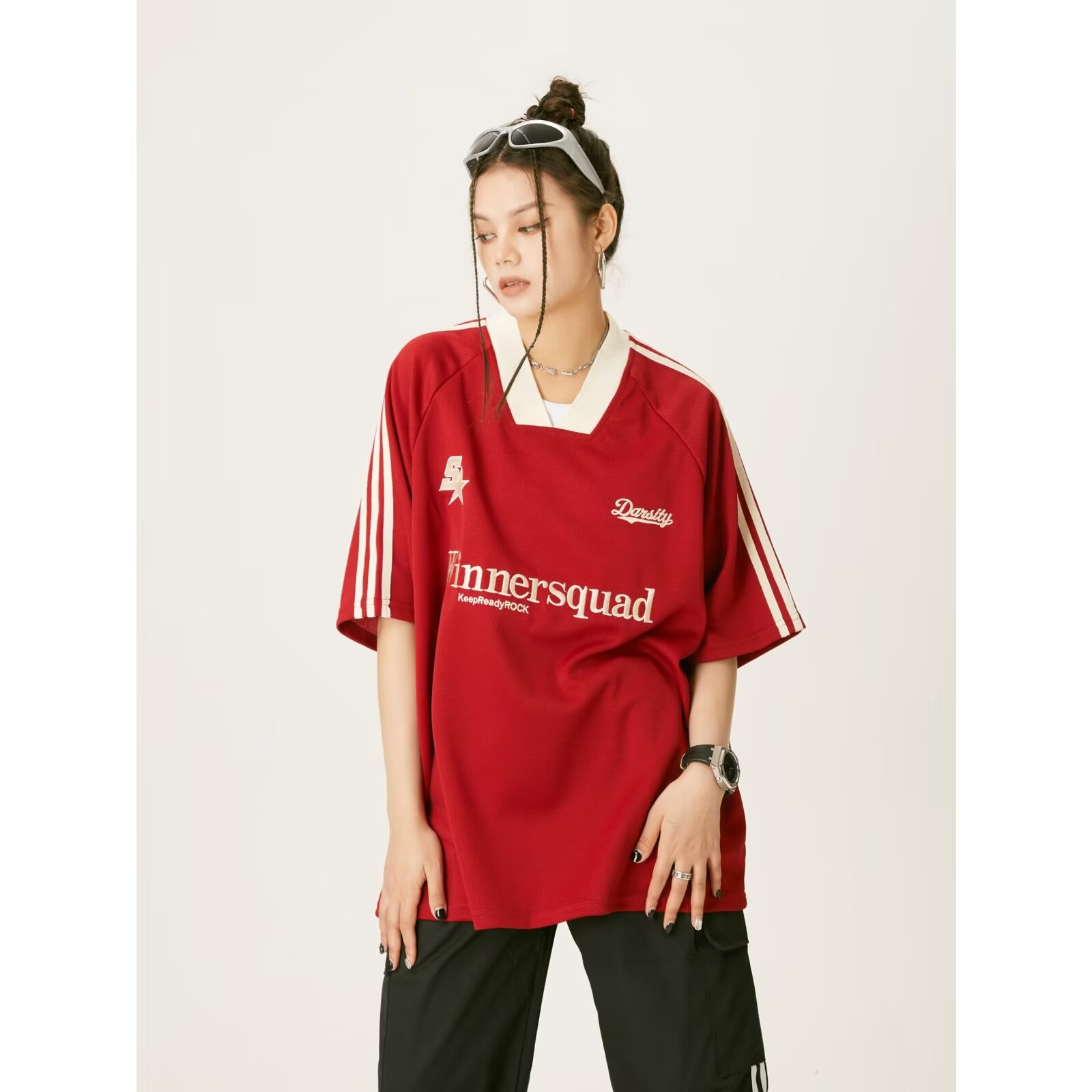 撞色拼接重磅短袖t恤女夏季美式潮牌ins高級感機車服賽車痞帥半袖