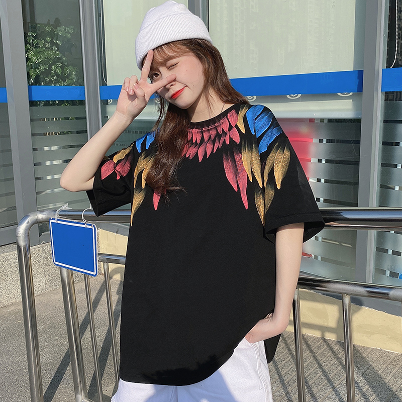 實拍 2024新款夏季國潮風韓版寬鬆印花短袖T恤女
