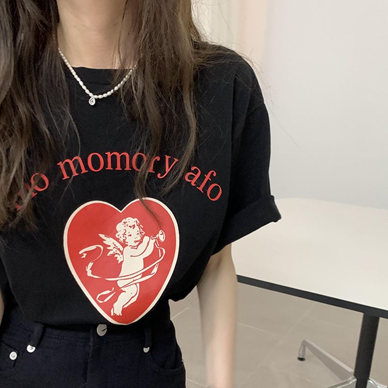 夏季寬鬆短袖韓版小天使愛心T恤女設計感休閒上衣