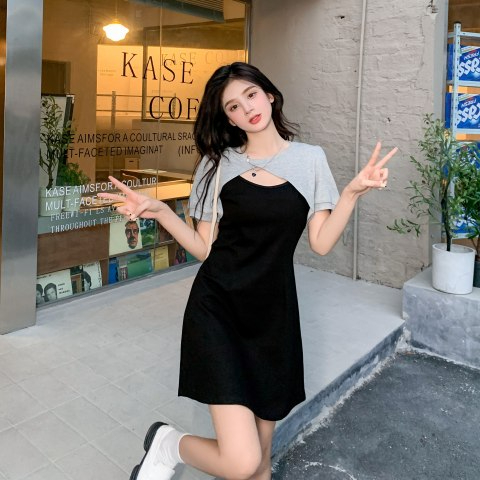吊帶連衣裙女夏季顯瘦套裝設計感短款罩衫外搭裙子兩件套