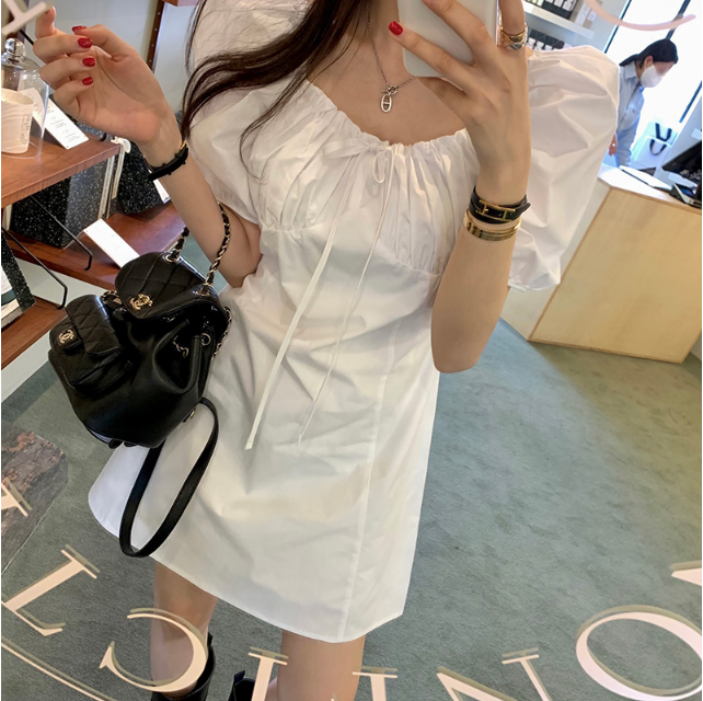 原版春夏系帶蝴蝶結純色小個子連衣裙