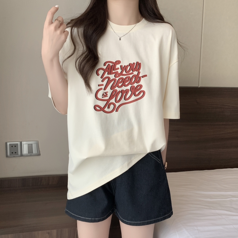 實拍 100%棉精梳純棉 印花夏裝短袖T恤女寬鬆韓版