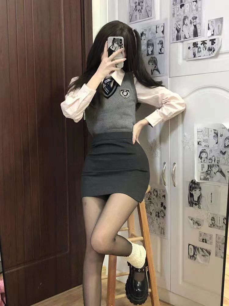 你家辣辣halo秋冬新款韓系學院風套裝jk制服純欲辣妹包臀半身裙女