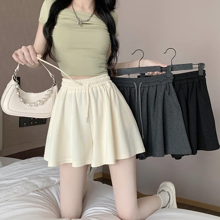 裙褲女夏季新款日系慵懶風垂感闊腿褲大碼時尚寬鬆顯瘦褲裙短褲子