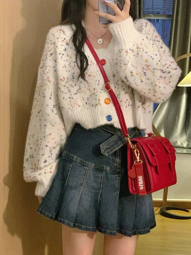 超好看奶fufu開衫v領毛衣女春秋短款慵懶風bf軟糯秋冬休閒針織衫