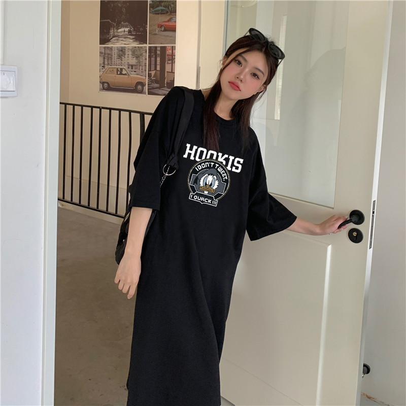 實拍6535精梳棉夏季新款韓版寬鬆中長款短袖t恤女連衣裙