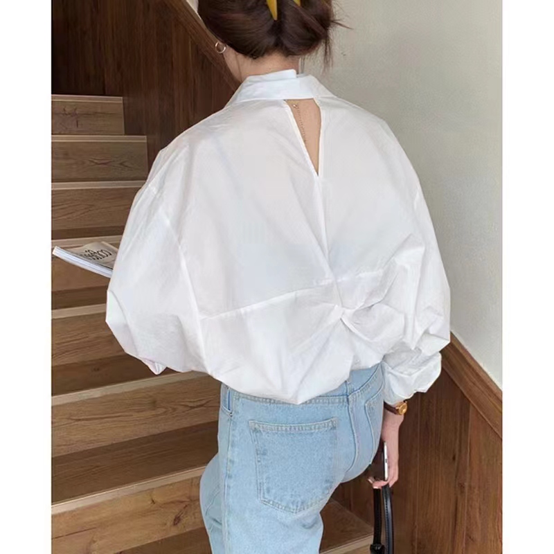 白色襯衫女春秋款設計感小眾襯衣小個子別致上衣