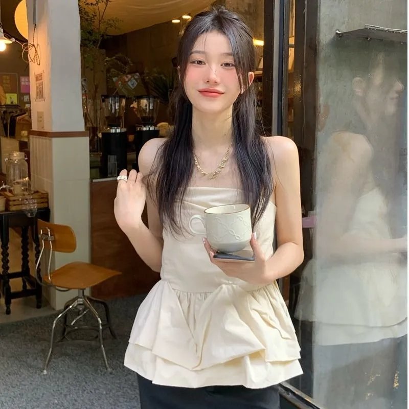 已出貨 新款溫柔抹胸背心女外穿設計感小眾短款甜辣上衣夏季純色