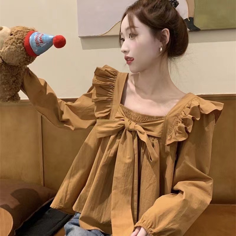 早秋設計感蝴蝶結綁帶長袖襯衫女別致小眾寬鬆顯瘦上