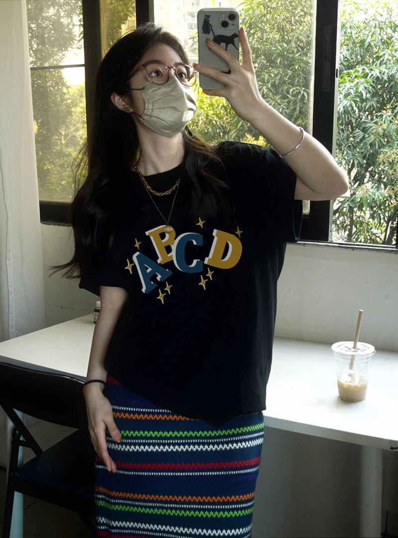 官圖 重磅/精梳純棉 後包領 有縫邊 S-XXXL 夏裝短袖T恤女