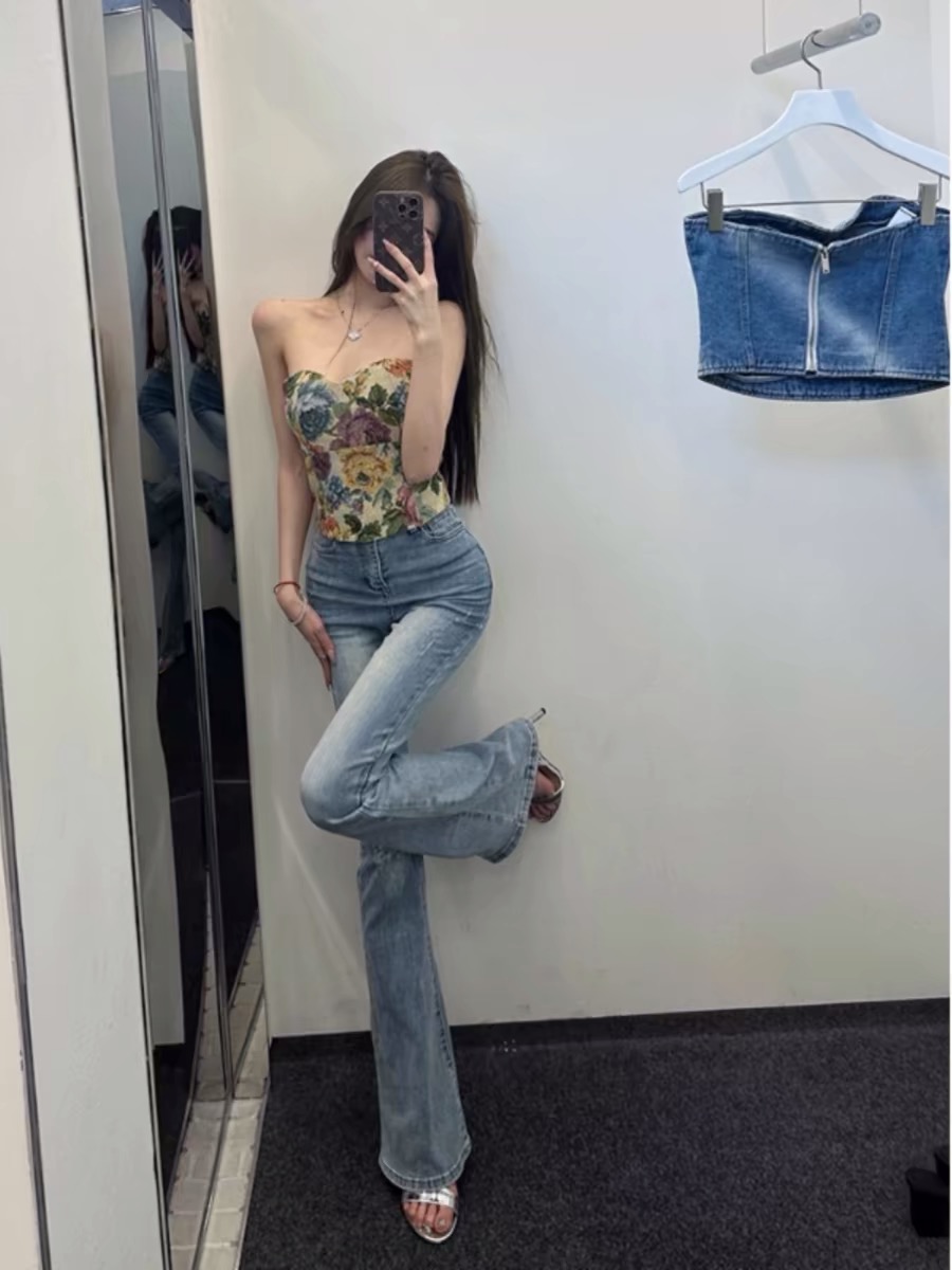 甜辣妹油畫碎花抹胸背心女短款性感美背裹胸內搭泰式純欲上衣外穿