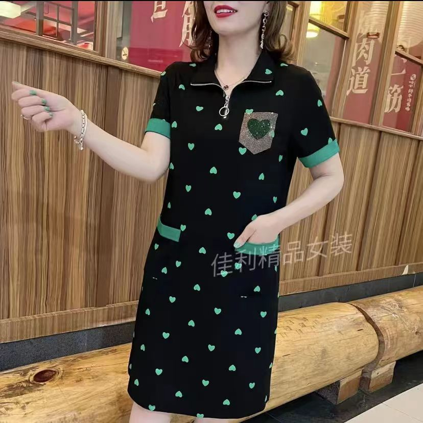 新款夏季時尚女裝百搭寬鬆連衣裙過膝POLO衫短袖翻領中長裙子女夏