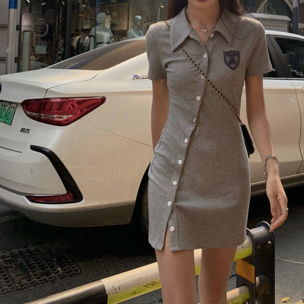 原版質量畫解WAHJUIS 南韓甜心polo領連衣裙女包臀顯瘦短袖裙