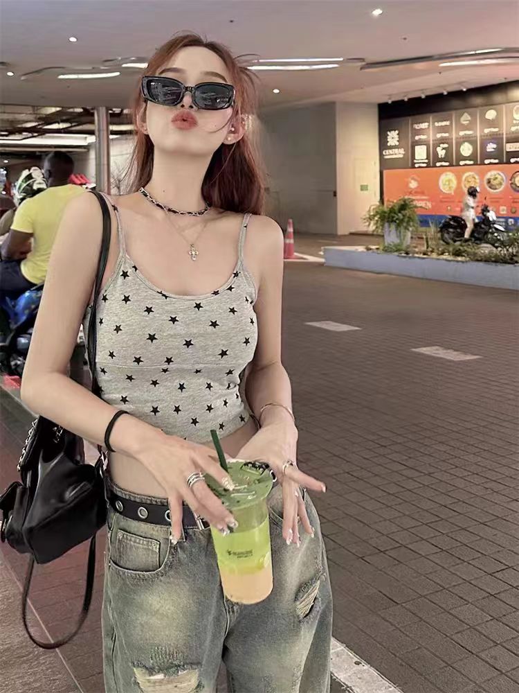 260隨心裁小眾印花設計夏季新款辣妹修身背心潮