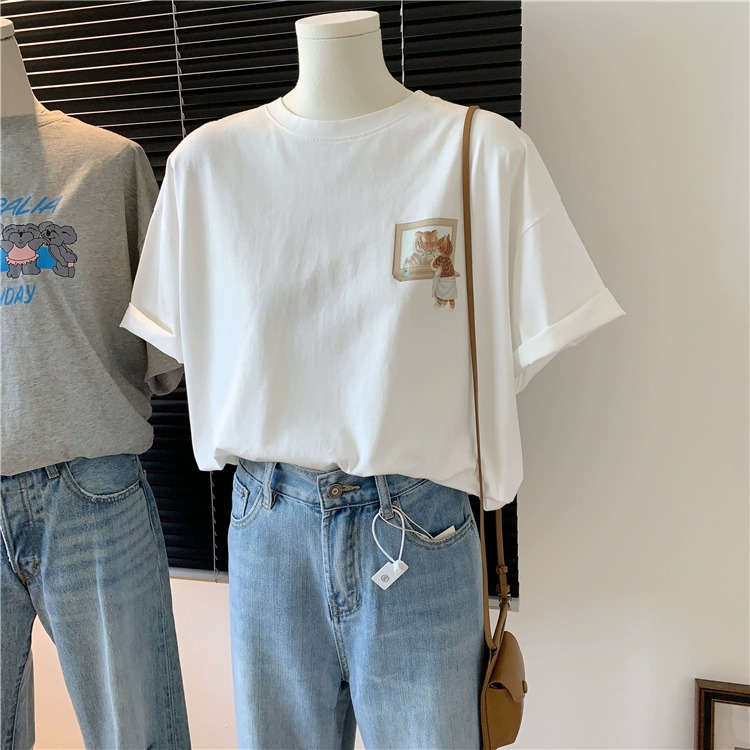 官圖 重磅/精梳純棉 後包領 有縫邊 S-XXXL 夏裝短袖T恤女