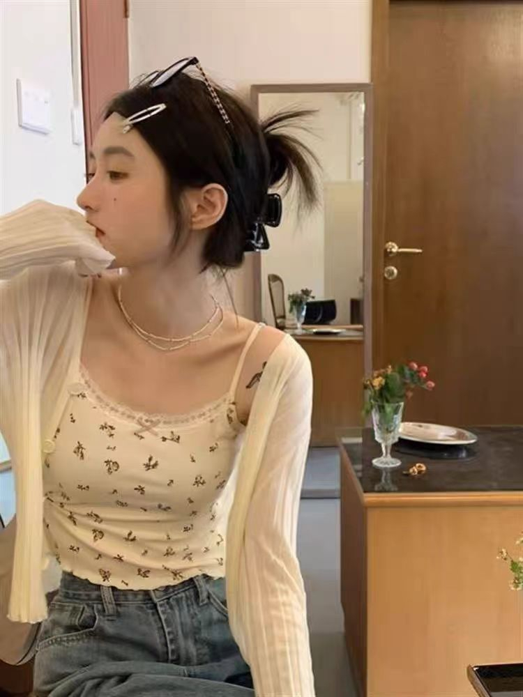 260隨心裁 法式新款甜辣風蕾絲碎花小吊帶背心上衣