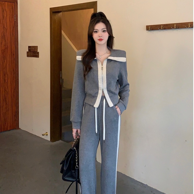 休閒套裝女春秋款小香風高級感鹽系衛衣闊腿褲兩件套