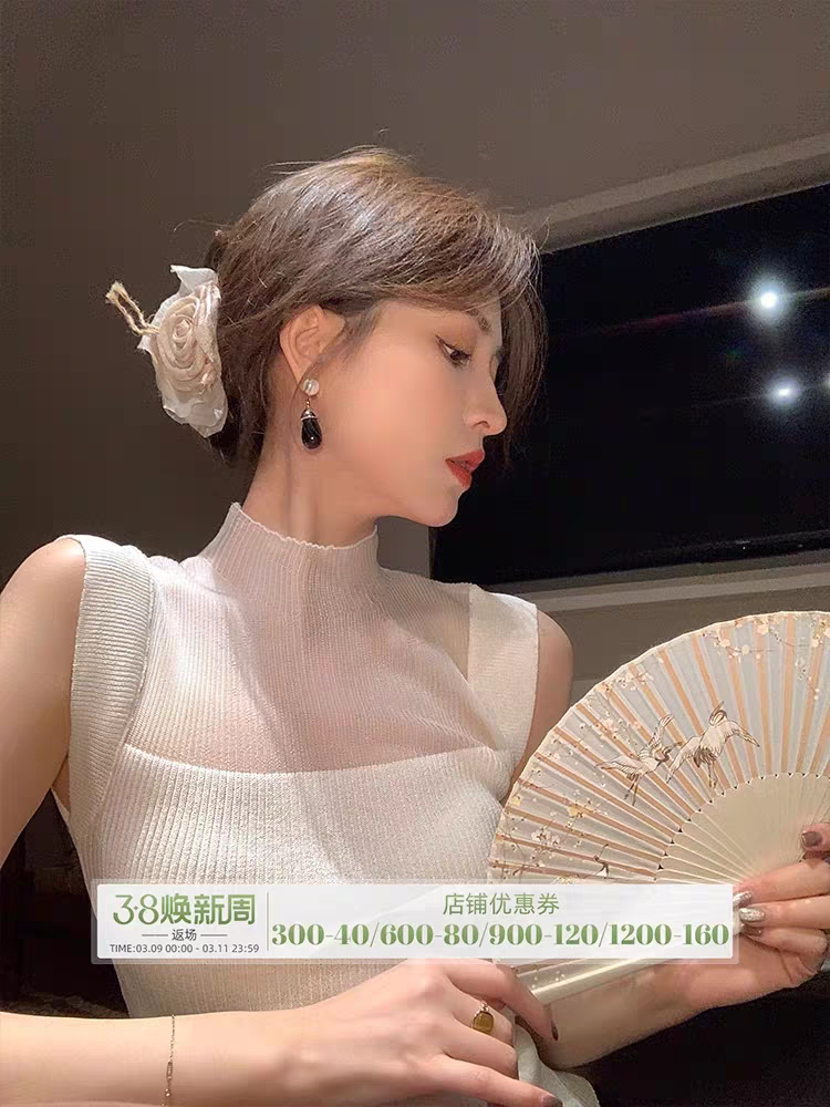 剩飯cellchok法式無袖拼接針織衫女春季新款高級感別致小眾上衣