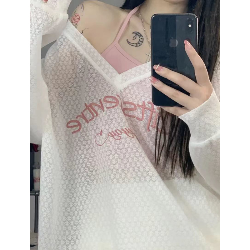 防曬衫女長袖薄款夏季寬鬆V領設計感上衣ins小眾罩衫