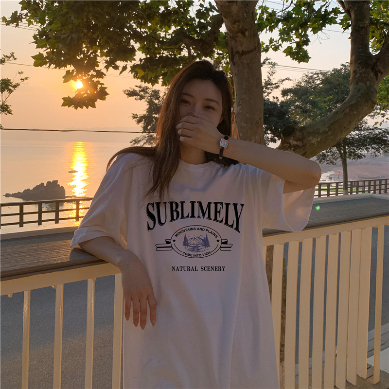 實拍6535拉架棉夏季新款韓版寬鬆短袖中長款連衣裙女潮