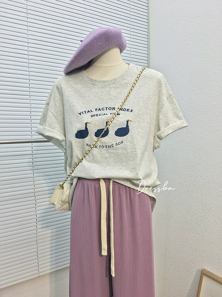 官圖 重磅/精梳純棉 後包領 有縫邊 S-XXXL 夏裝短袖T恤女
