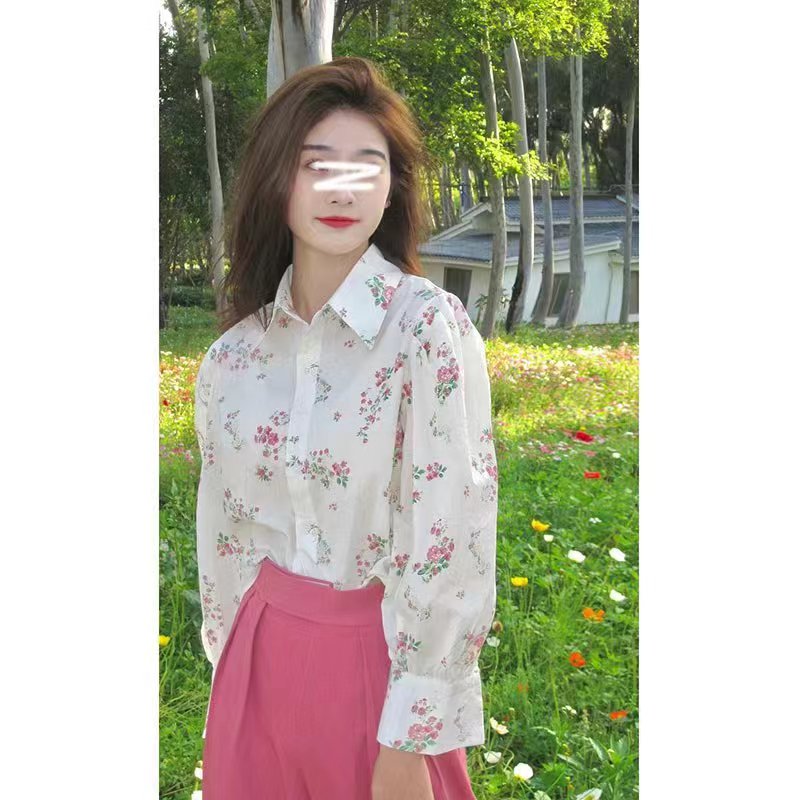 溫柔風甜美減齡碎花襯衫女春季新款長袖氣質顯瘦上衣