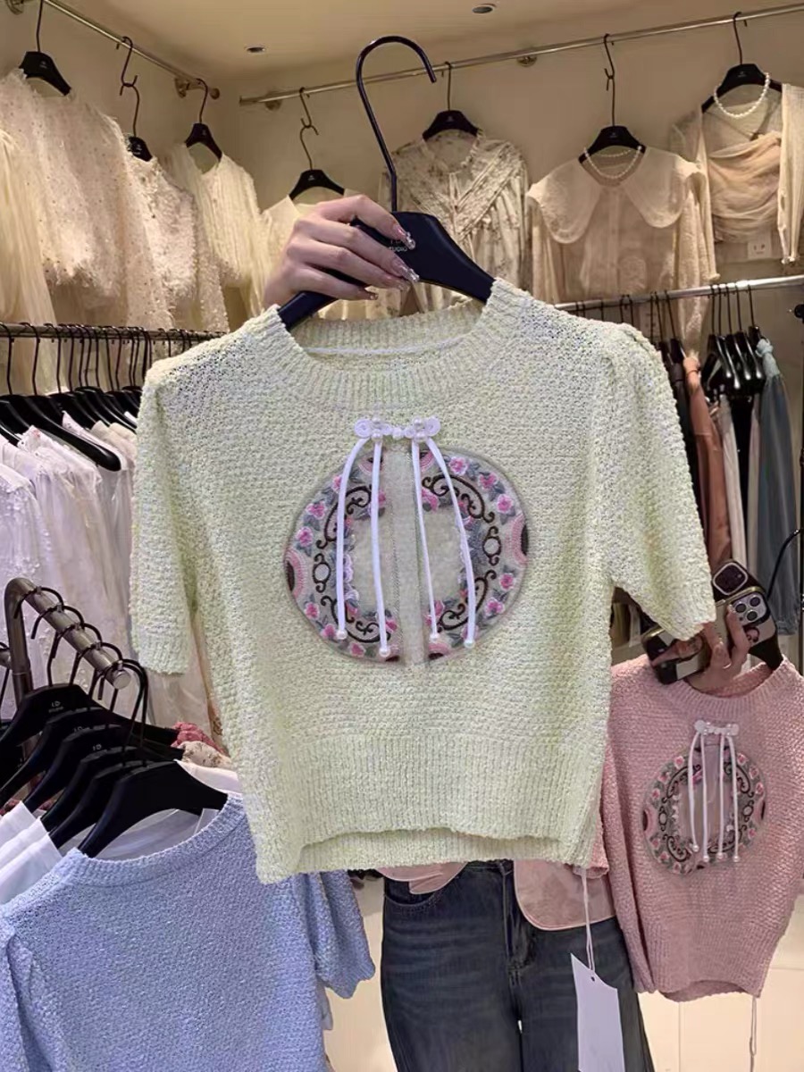新中式國風復古重工刺繡針織衫女設計感溫柔洋氣甜美減齡別致麻曲