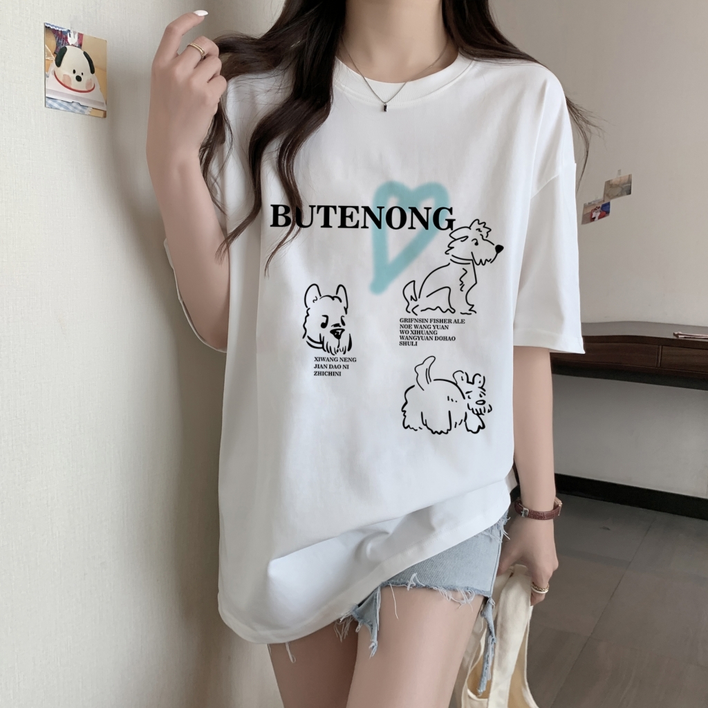 實拍 100%棉精梳純棉 印花夏裝短袖T恤女寬鬆韓版