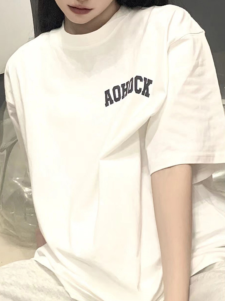 官圖200克/精梳純棉後包領有縫邊S-XXXL夏裝短袖T恤女