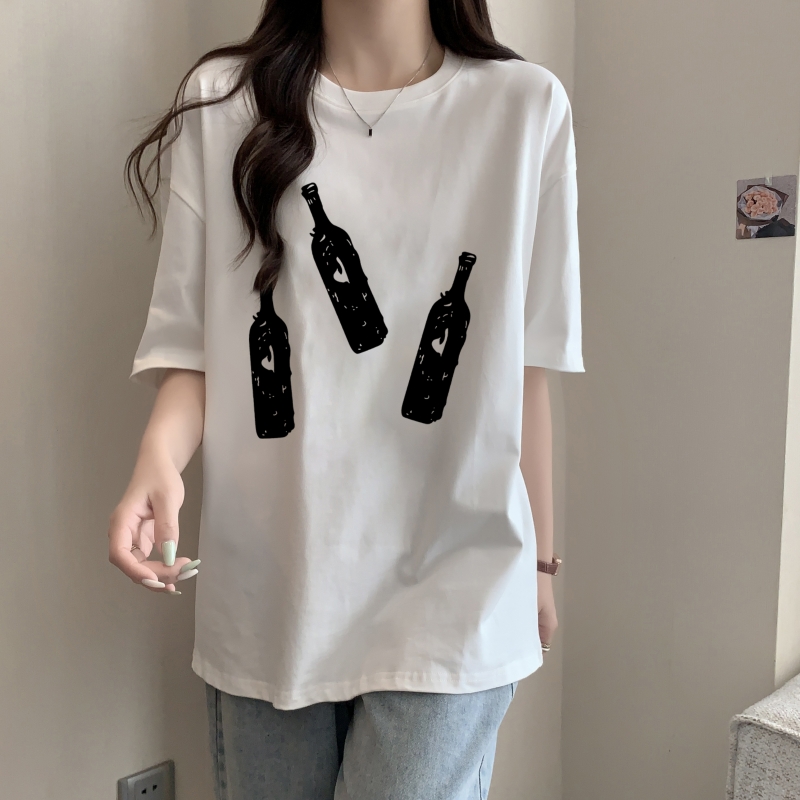 實拍 100%棉精梳純棉 印花夏裝短袖T恤女寬鬆韓版