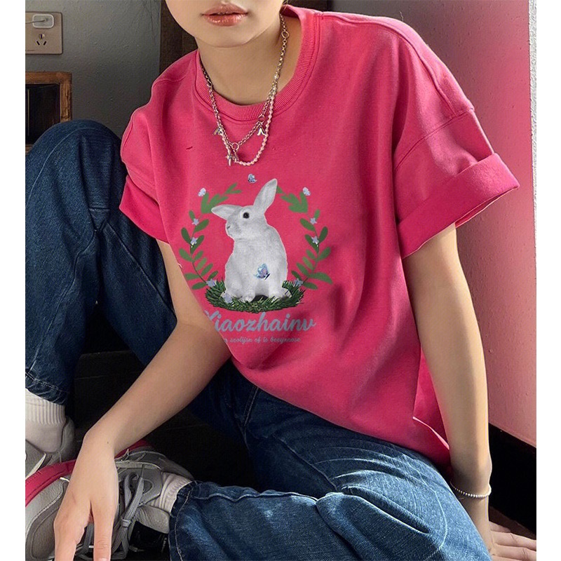 官圖200克/精梳純棉後包領有縫邊S-XXXL夏裝短袖T恤女