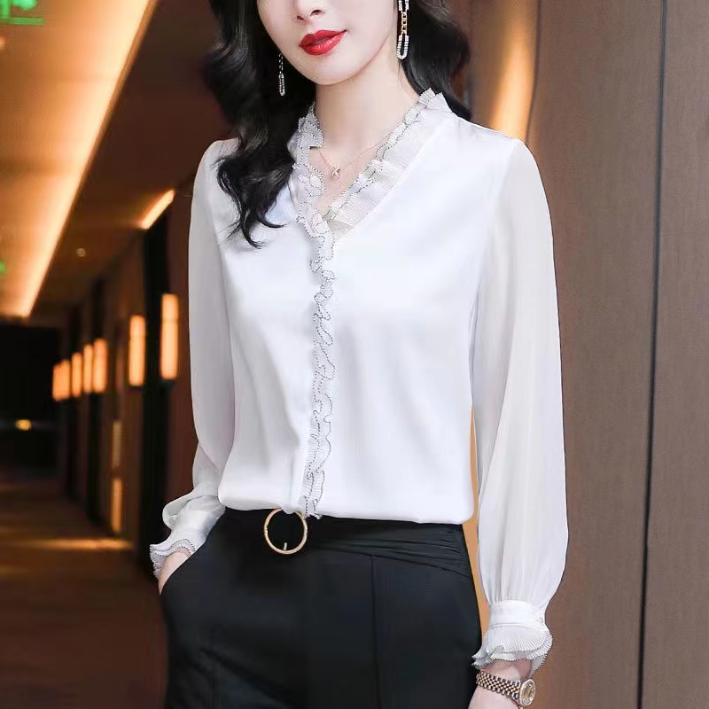 2024早春裝新款蕾絲雪紡衫女上衣減齡百褶袖仙女范洋氣小衫超仙