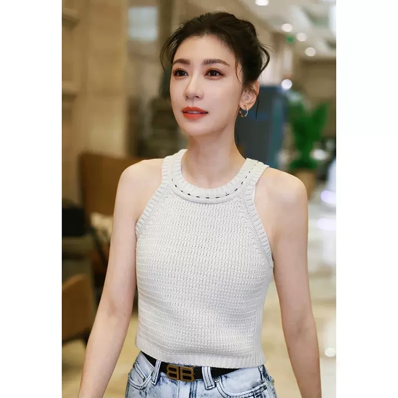 背心外穿女2024新款春秋掛脖短款無袖內搭針織打底衫西裝吊帶上衣