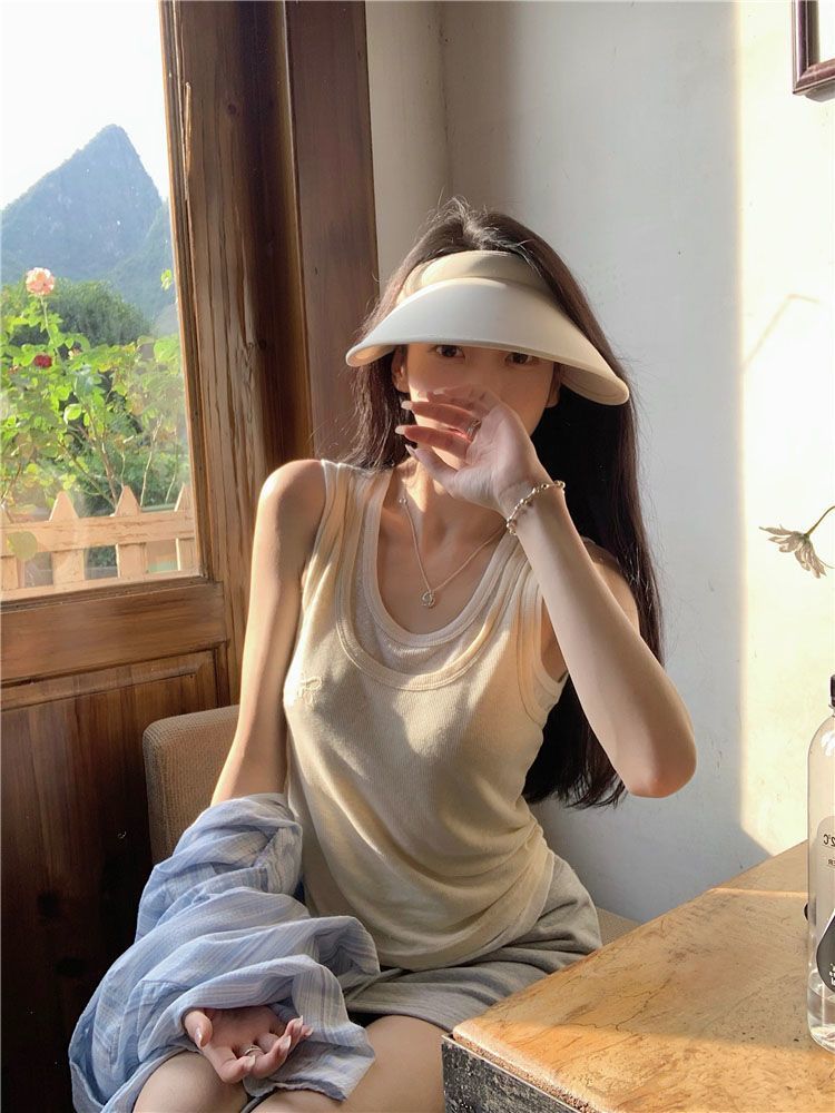 已出貨 港風假兩件背心女夏純欲甜辣妹修身美式無袖上衣淑女夏季