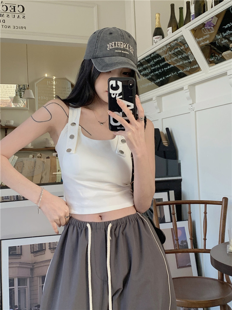甜酷辣妹外穿吊帶背心女2024夏季設計感修身帶胸墊短款上衣