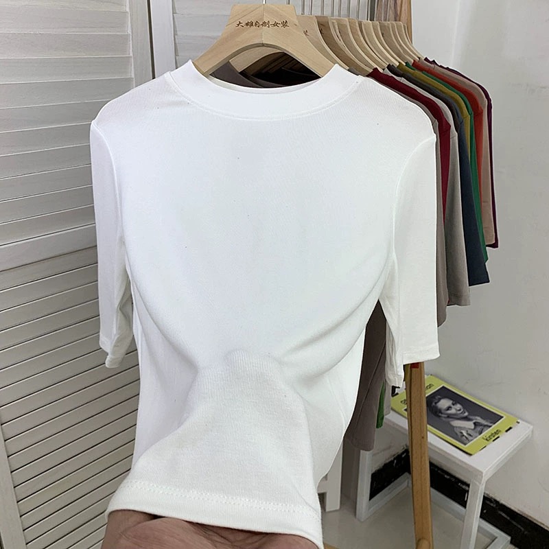 圓領中袖五分袖打底衫t恤女內搭修身顯瘦洋氣時尚半袖上衣秋新款