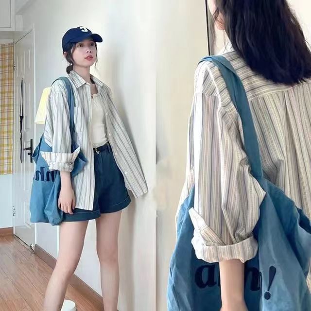 純棉2024春夏新款條紋襯衫外套女設計感小眾防曬襯衣外套女